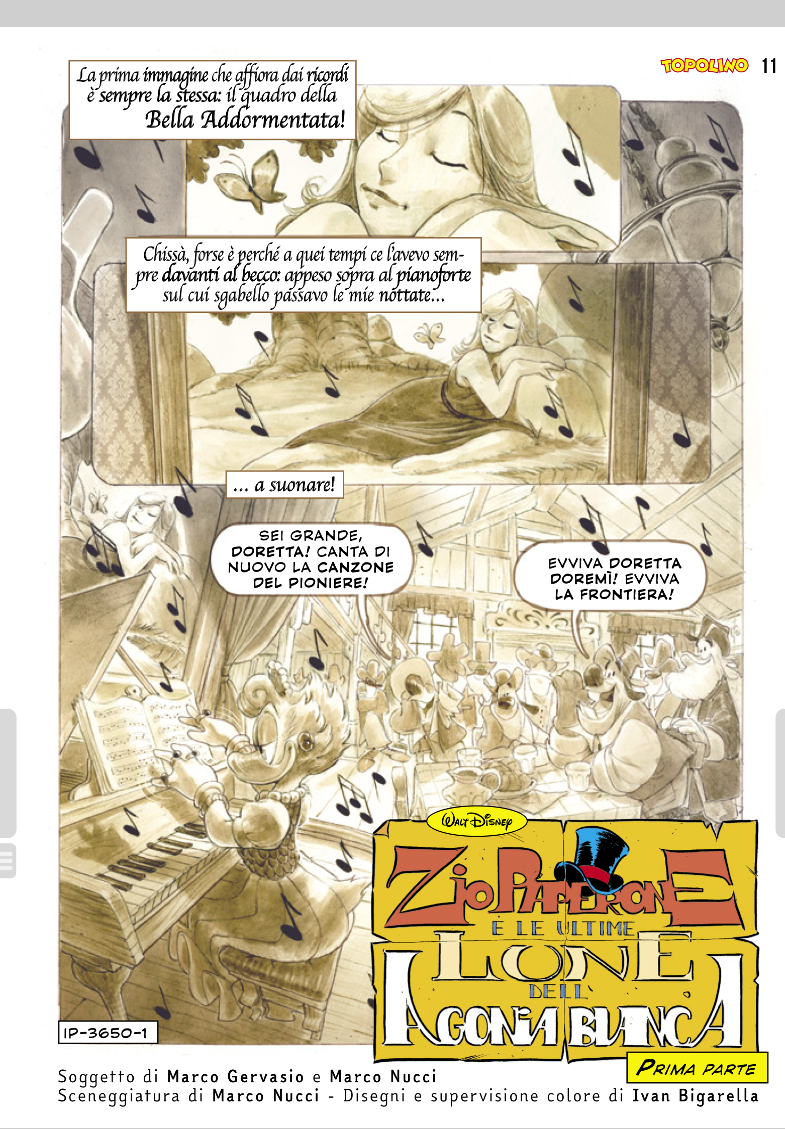 Prima pagina della storia Zio Paperone e le Ultime Lune dell'Agonia Bianca, con i ricordi di Doretta Doremi