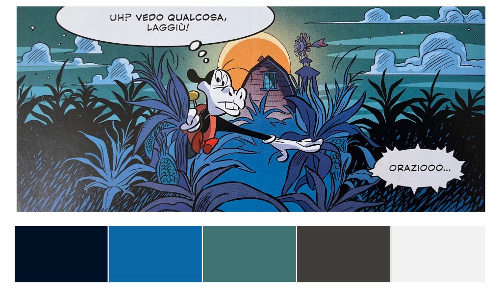 500-piedi-serie-fumetti-sci-fi-enna-cesarello-notte-alla-fattoria -palette-colori
