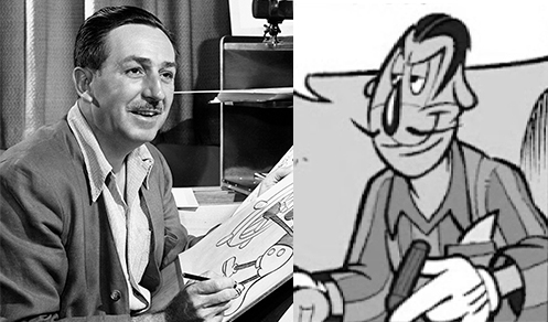 Collage che mostra somiglianza tra Walt Disney e Macchia Nera
