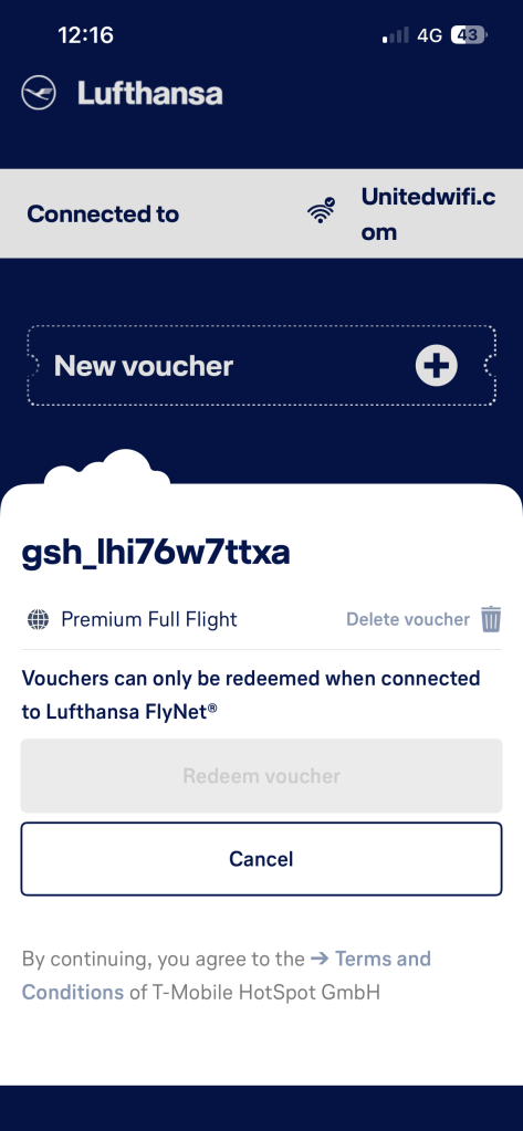 Schermata App Flynet con Voucher Wi-Fi