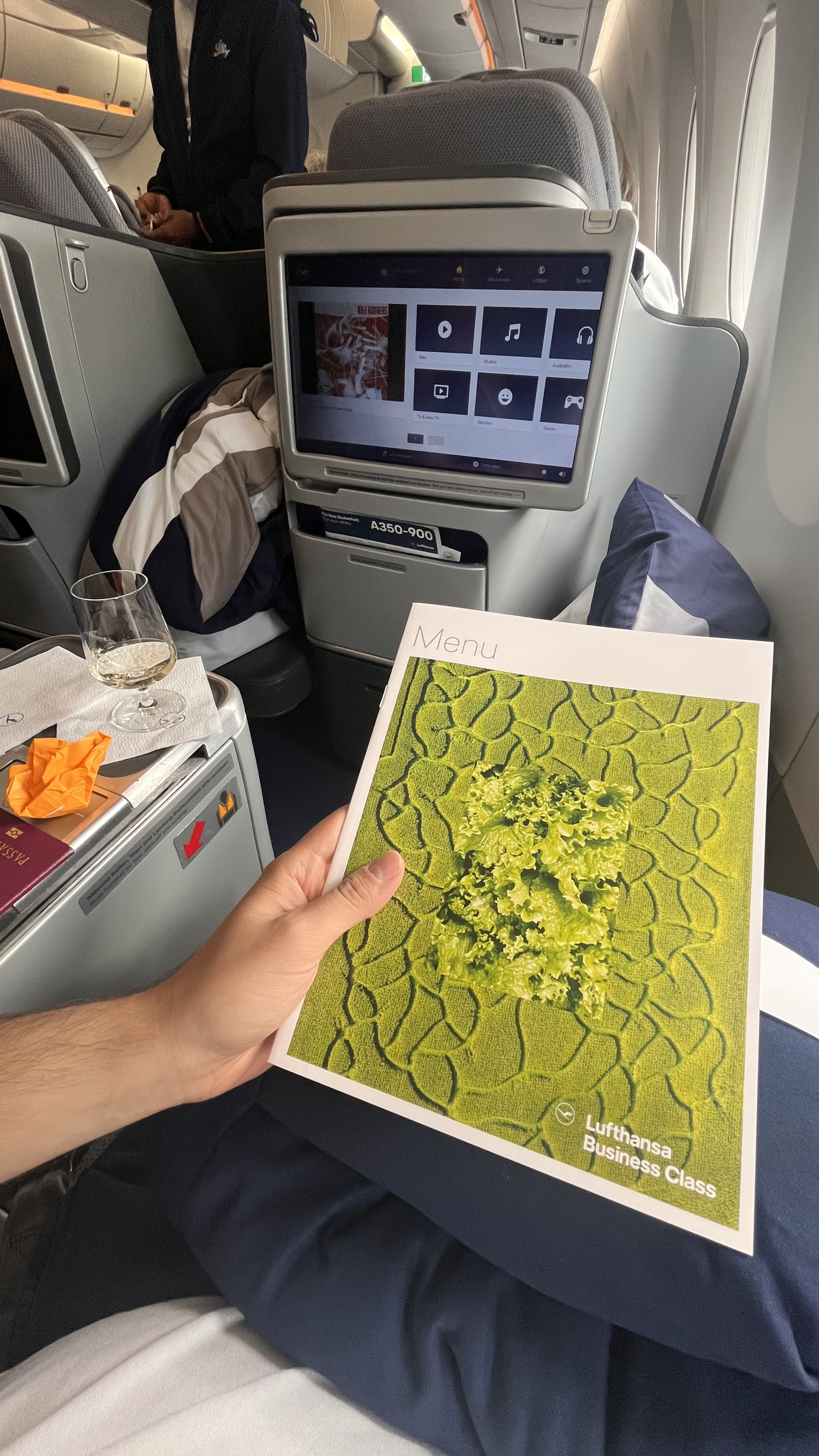 Menù pasto in Lufthansa Business Class DEN_FRA su A350